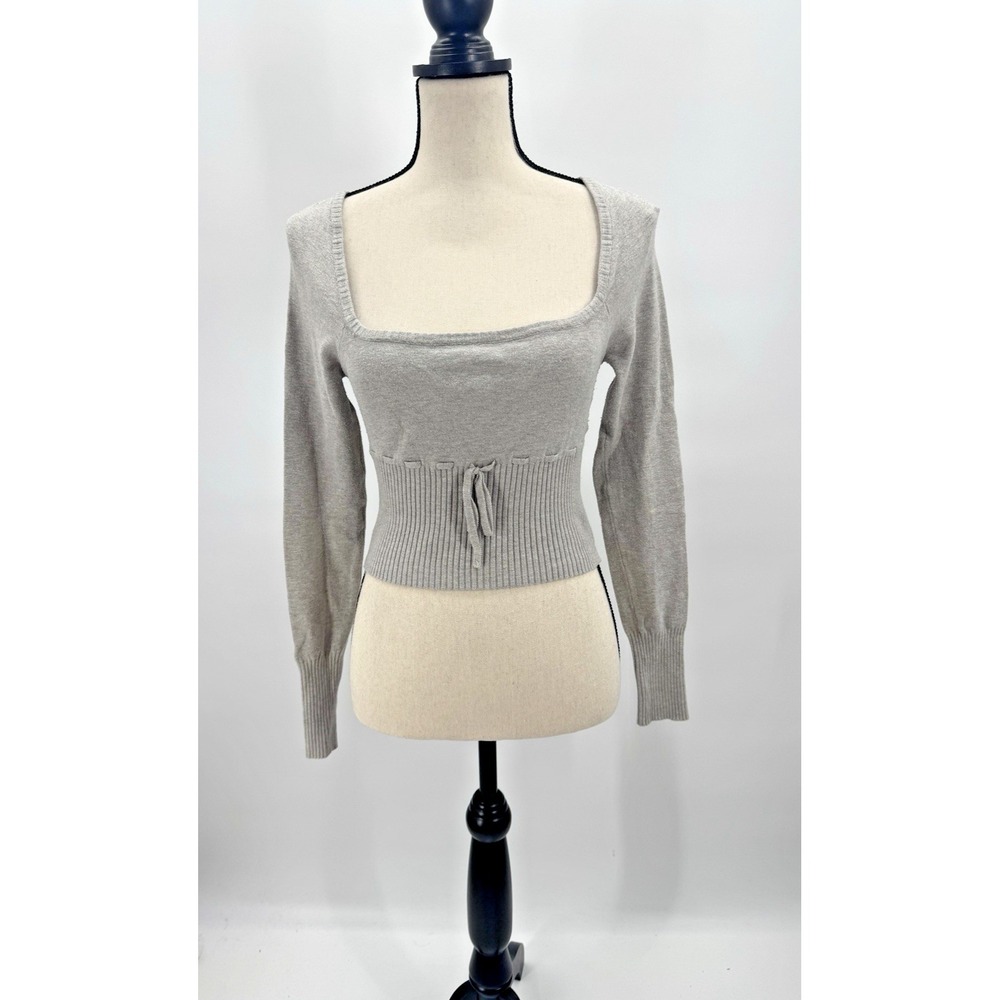 Kimchi Blue Babydoll Pointelle Knit Sweater Top Medium Crop Square Neck Capsule